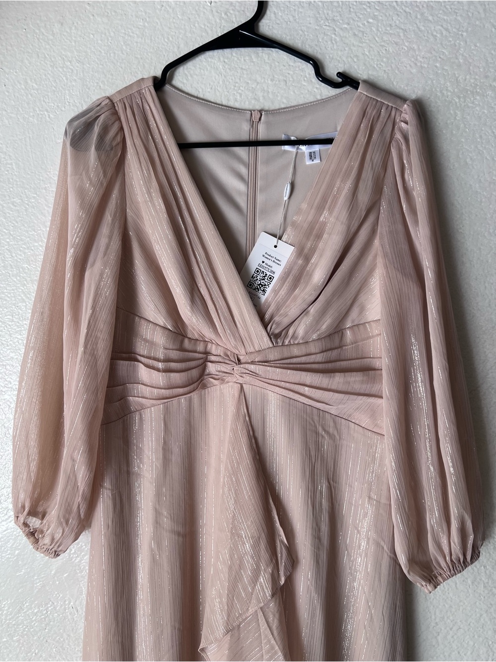 See-Through Long Sleeve Twist Knot A-Line Lotus Leaf Shimmering Evening Dress - Picture 6 of 10
